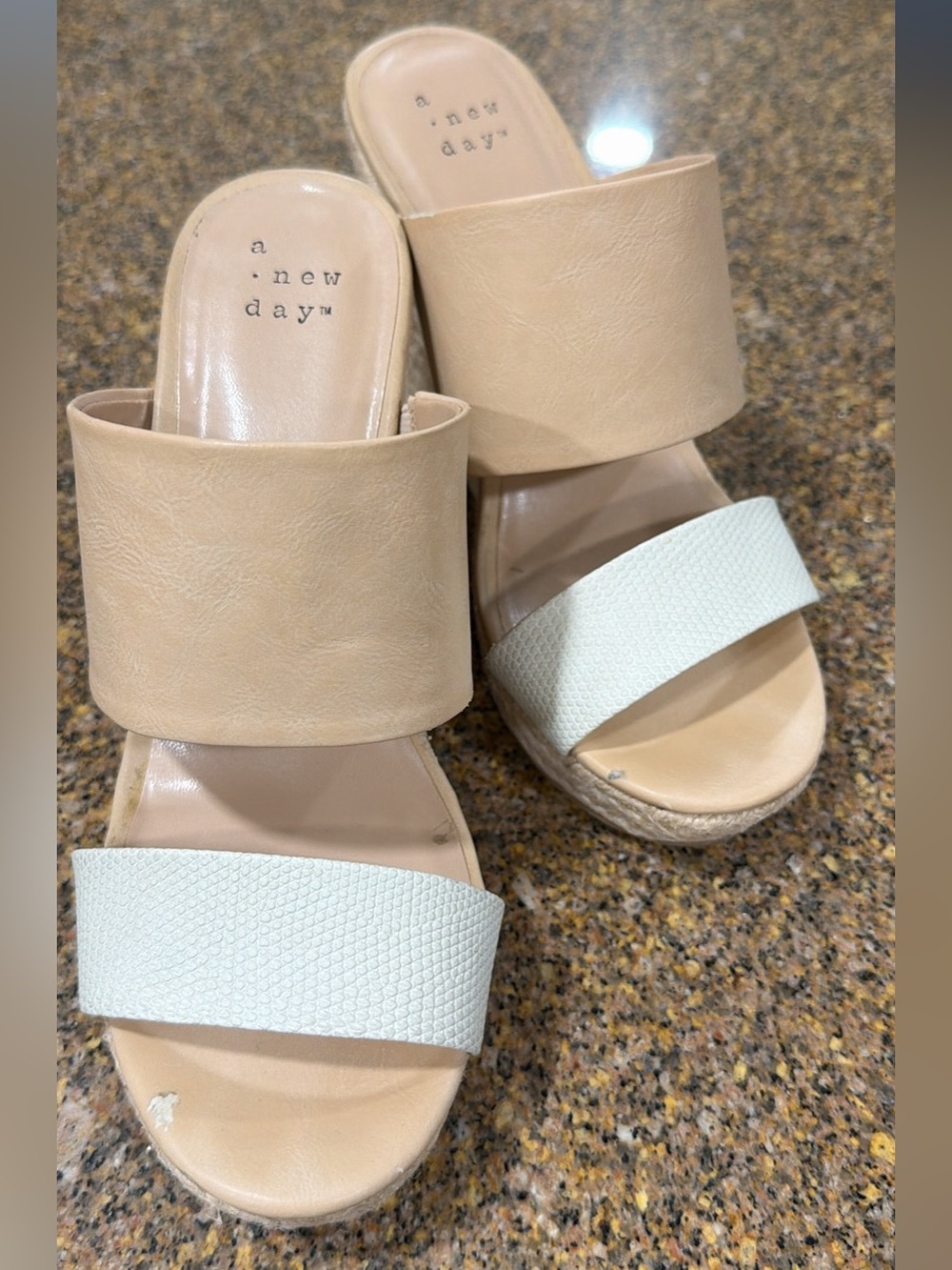 a new day Nude and White Double-Band Espadrille Wedges